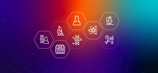 Chemicals gradient header biochemistry molecular biology research chemistry formula science DNA gene experiment editing microscope scientist experiment icon design illustration with icon
