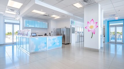 Modern reception area design office space photography bright interior wide angle professionalism
