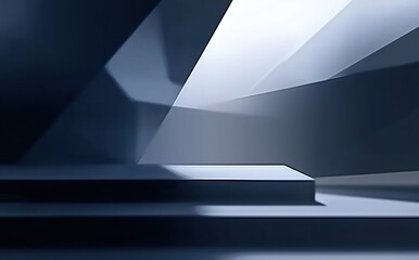 Modern Abstract Stage with Dynamic Lighting and Geometric Shapes Evoking Futuristic Aesthetics
