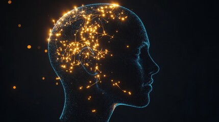 Profile of a head with glowing neural connections, showcasing AI concepts and cybernetic innovations. Generative AI