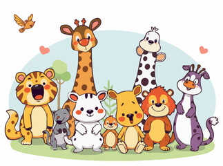 Naklejka premium Playful Animal Characters in Colorful Vector Illustrations