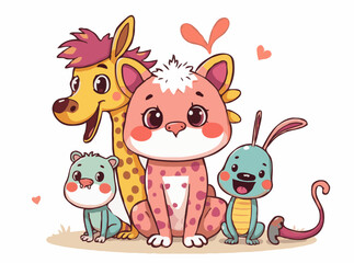 Whimsical Cartoon Creatures in Vibrant Vector Art