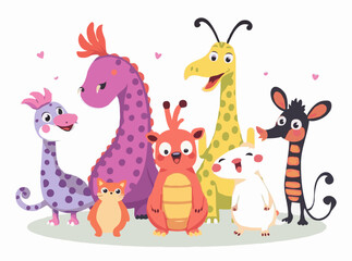 Whimsical Cartoon Creatures in Vibrant Vector Art