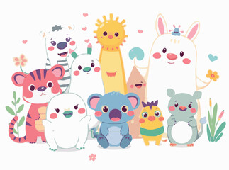 Whimsical Cartoon Creatures in Vibrant Vector Art
