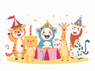 Fototapeta premium Cheerful Circus Animals in Fun Vector Designs