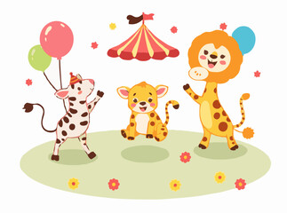 Obraz premium Cheerful Circus Animals in Fun Vector Designs