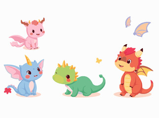 Cute Fantasy Creatures Set in Bright Colors for Children's Tales