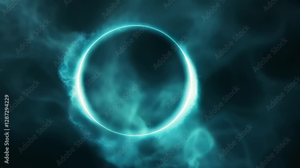 Poster mysterious glowing plasma ring on dark background animation in 3d with ethereal atmosphere and futur