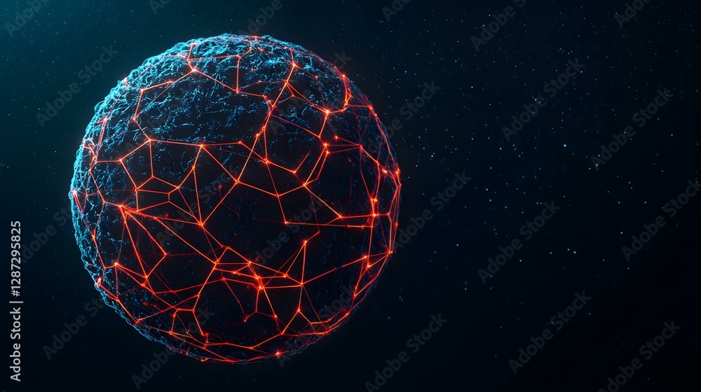 Poster the image contains a dark blue sphere with a network of glowing orange lines forming a geometric pat