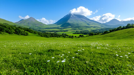 Fototapeta premium Mountainous landscape, wildflowers, valley, sunny day, nature photography