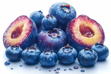 Obraz premium Fresh Blueberries And Slices On White Background