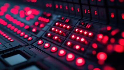 Illuminated Control Panel: Red Lights Indicate System Status, Complex Technology Displayed with Precision.