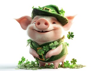 Cheerful pig celebrates st. Patrick's day in vibrant green setting
