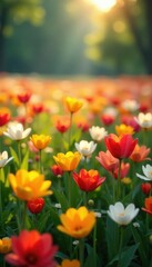 Fototapeta premium A carpet of colorful flowers in the soft sunlight, scenery, flower field