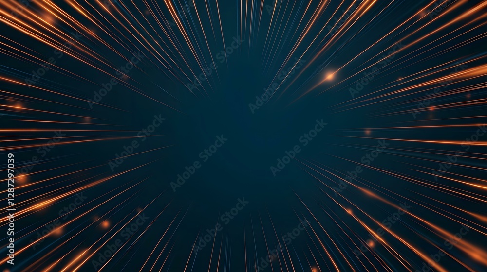 Poster the image contains numerous glowing orange and blue lines radiating outward from a central dark area