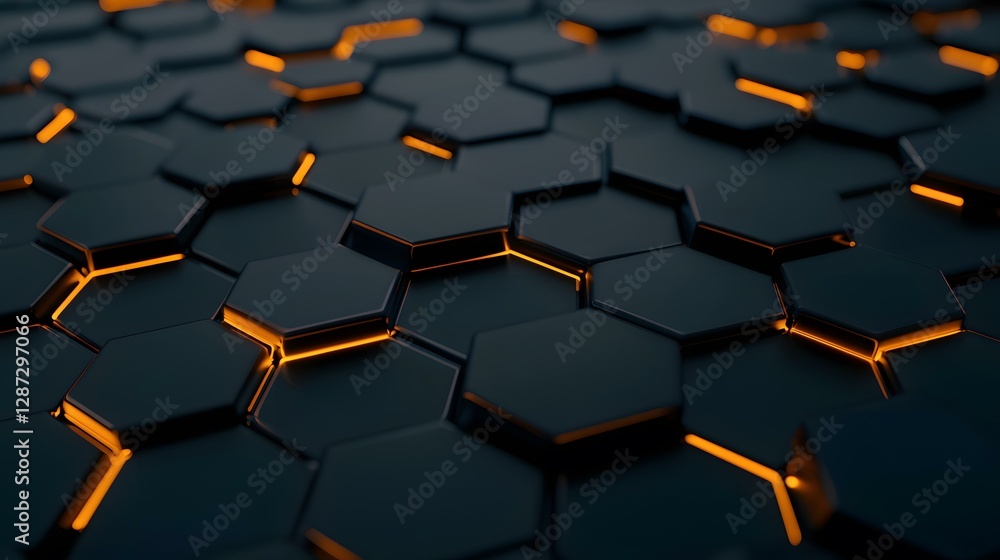 Poster the image shows a close-up view of a dark-colored, three-dimensional honeycomb pattern with orange g