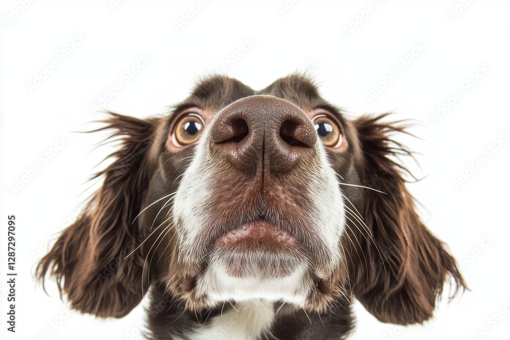 Wall mural A curious brown and white dogs face looks upward