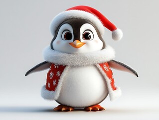 Fototapeta premium Festive penguin character winter wonderland digital art cheerful playful