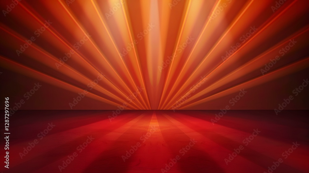 Poster the image shows a dark red floor with orange-red rays of light emanating from the top center, creati