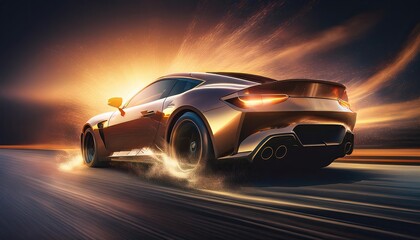 Fototapeta premium High-Performance Sports Car Racing Against Sunset