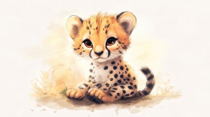 Cute cheetah cub sitting in a sunny savanna