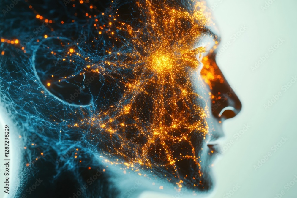 Aufkleber Neural connections and glowing synapses representing artificial intelligence and cybernetic technology at the forefront of innovation. Generative AI