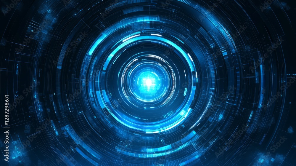 Poster abstract blue futuristic technology concept background with high-tech digital elements, glowing circ