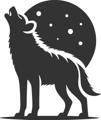 A hyena standing tall, head raised, howling at the moon silhouette vector