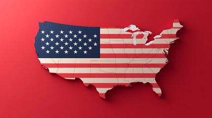 USA Map Flag 3D Red Background