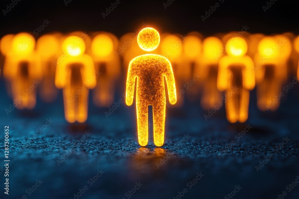 Poster glowing silhouettes of human figures in a dark background with an abstract theme of community and co