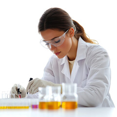 A Woman in Lab Coat Conducting Research Isolated on Transparent Background