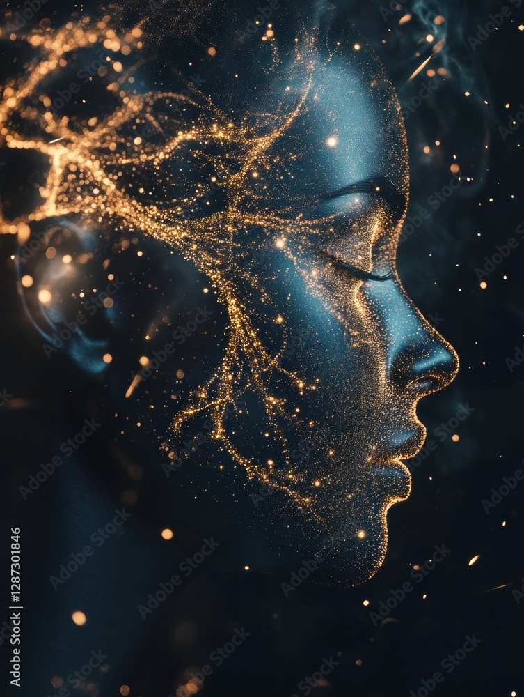 Leinwandbilder complex neural connections illuminate the profile of a human head, showcasing the concept of artific
