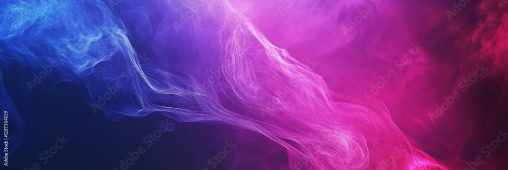 Poster Colorful abstract smoke patterns create a mesmerizing visual experience in shades of blue and pink shimmering in darkness. Generative AI