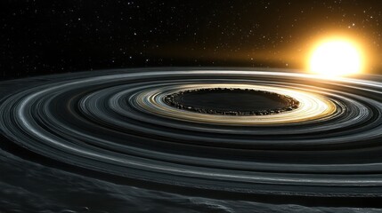 Fototapeta premium Majestic Planetary Rings and a Radiant Sun: A Cosmic Spectacle