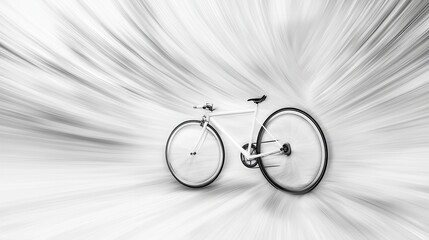 Dynamic bicycle in motion against a blurred white background conveying speed and energy