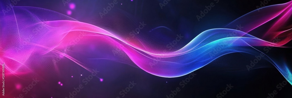 Poster vibrant abstract design showcasing colorful flowing patterns in purple, pink, and blue hues on a dar