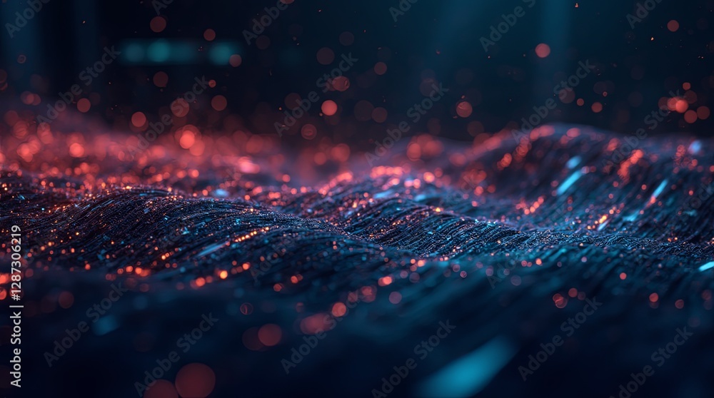Poster a blue and red surface with a lot of sparkles