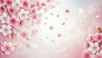 桜の花びらが舞う幻想的な春の背景 | 柔らかなグラデーション