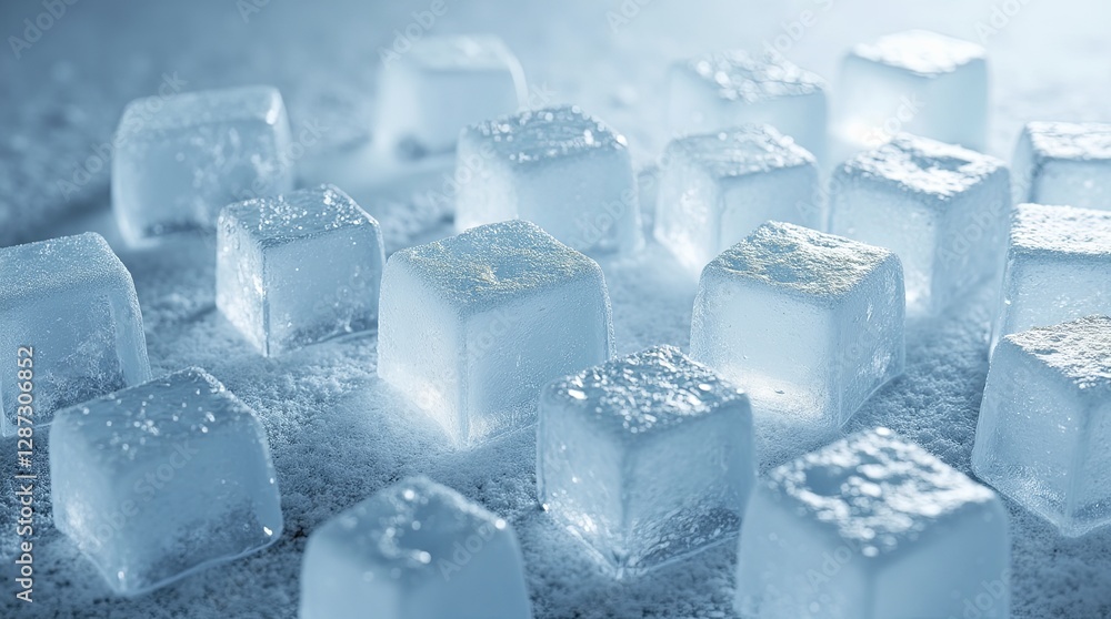 Poster a bunch of ice cubes are on a table
