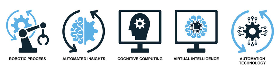 AI set icon vector featuring multiple related icons. Perfect for artificial intelligence, machine learning, and tech