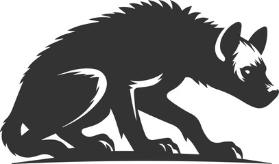 A hyena crouching low, stalking its prey silhouette vector