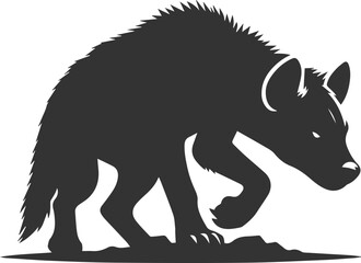 A hyena crouching low, stalking its prey silhouette vector