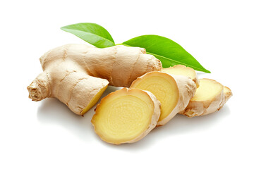 Fresh ginger root on white background for herb and medical product concept, Generative AI Illustration