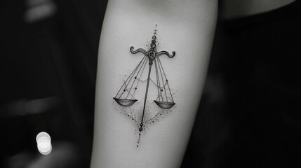 Obraz premium Libra Zodiac Sign Tattoo On Arm, Representing Balance And Harmony. Perfect For Astrology And Body Art Themes.