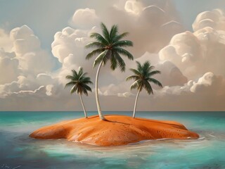 Tropical Island Paradise with Palm Trees and Dramatic Cloudy Skies. Generative Ai