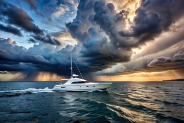 Boat Braving a Stormy Sea. Generative AI