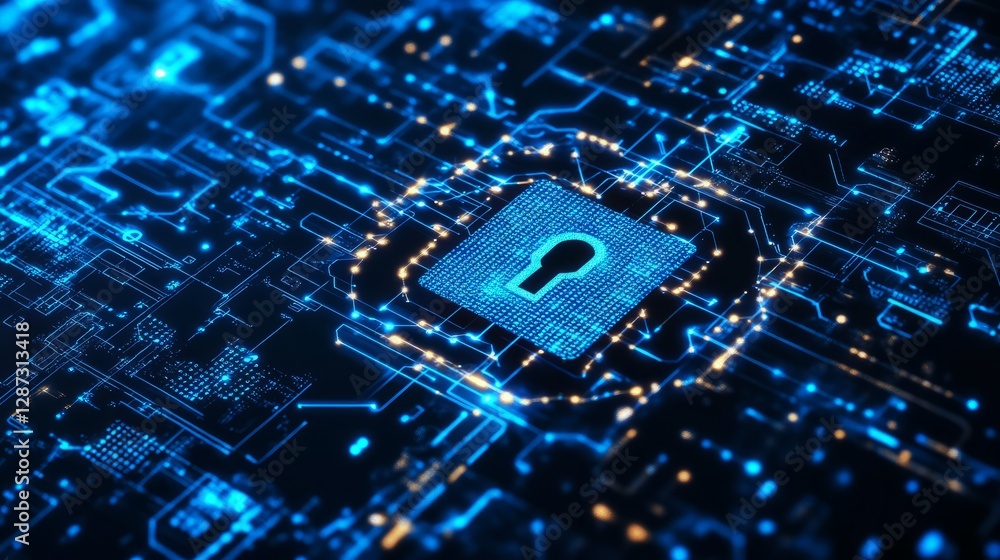 Poster futuristic cybersecurity technology background featuring digital data protection with abstract polyg