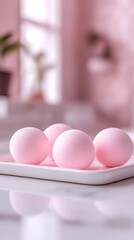 Fototapeta premium Pink eggs plate kitchen pastel decor