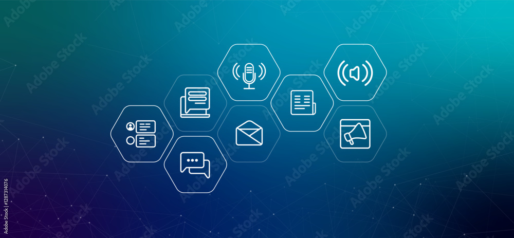 Poster content creation podcast communication and media conceptual support chat social online communication