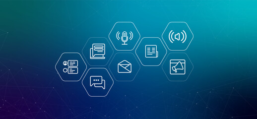 Content creation podcast communication and media conceptual support chat social online communication network connection interaction modern device technology advertisement icon concept design
